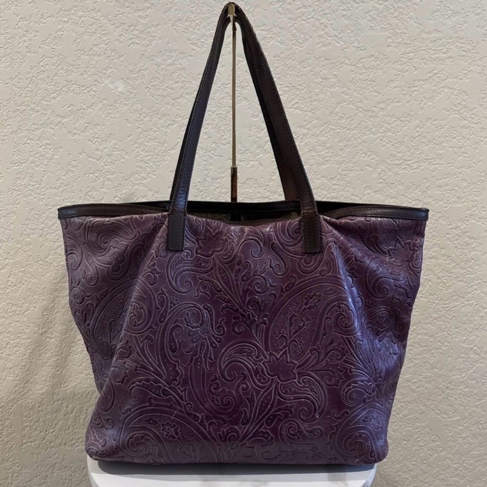 Purple Embossed Leather Tote Bag - Women